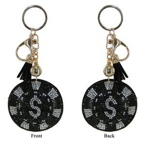 Casino Chip Double Sided Rhinestones Keychain Charm for Purse and Backpack